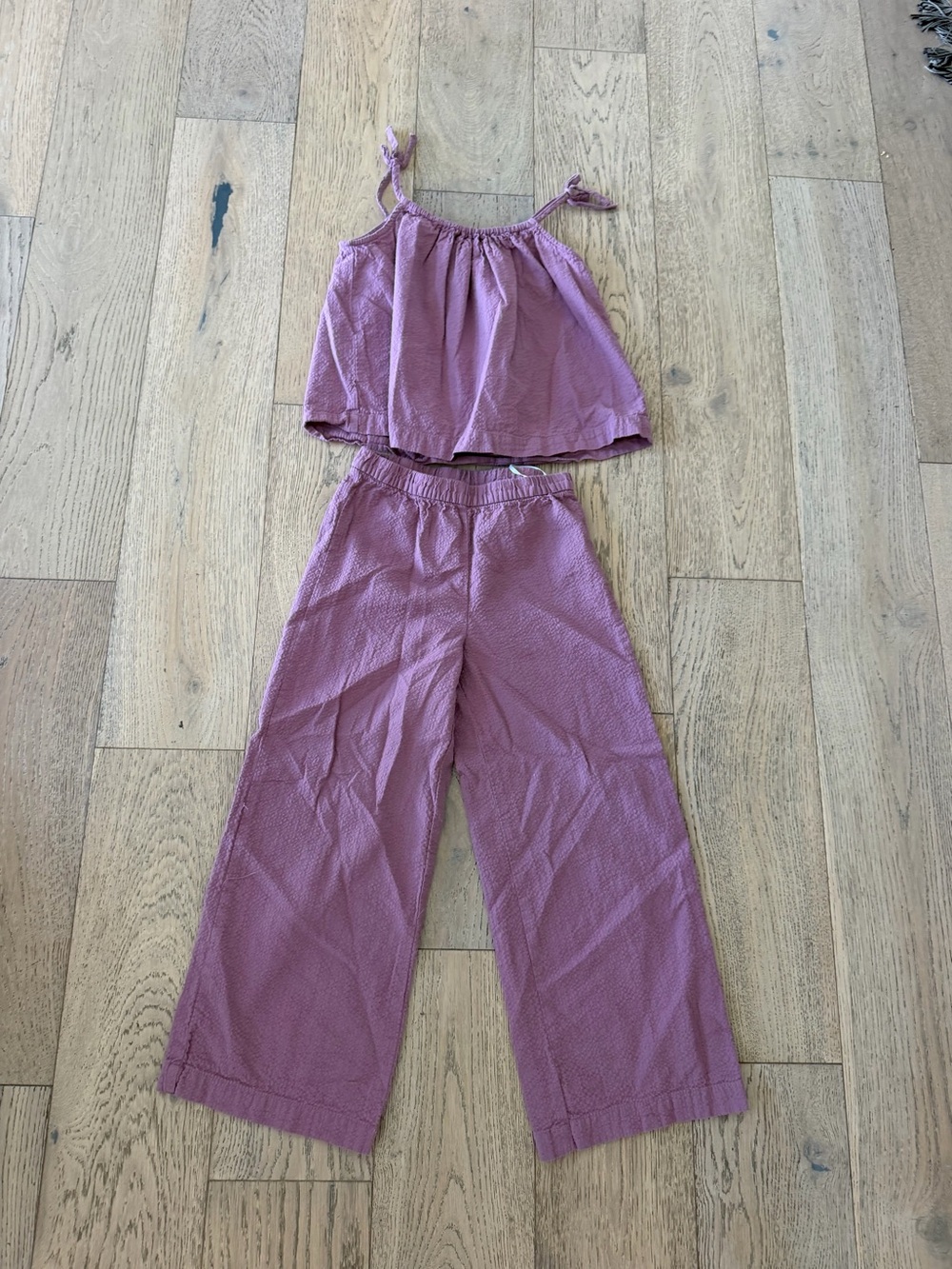 HM Girls Size 6 7Y Mauve Pink Crinkle Gauze 2 Piece Tank Pants Outfit